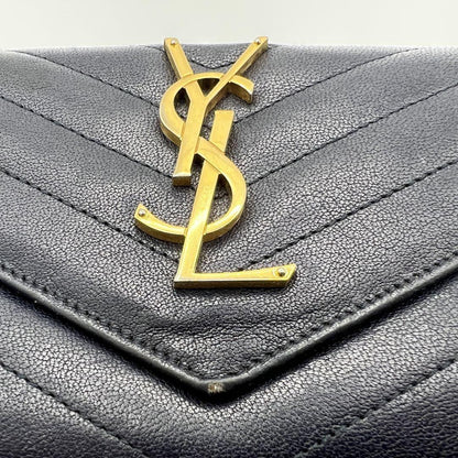 Saint Laurent Flap Wallet Long Purse YSL Cassandra Leather Navy Authentic