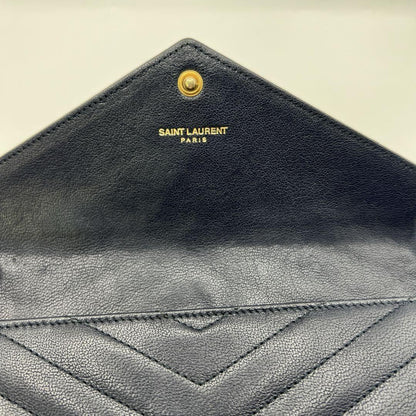 Saint Laurent Flap Wallet Long Purse YSL Cassandra Leather Navy Authentic