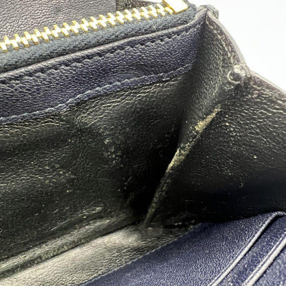 Saint Laurent Flap Wallet Long Purse YSL Cassandra Leather Navy Authentic