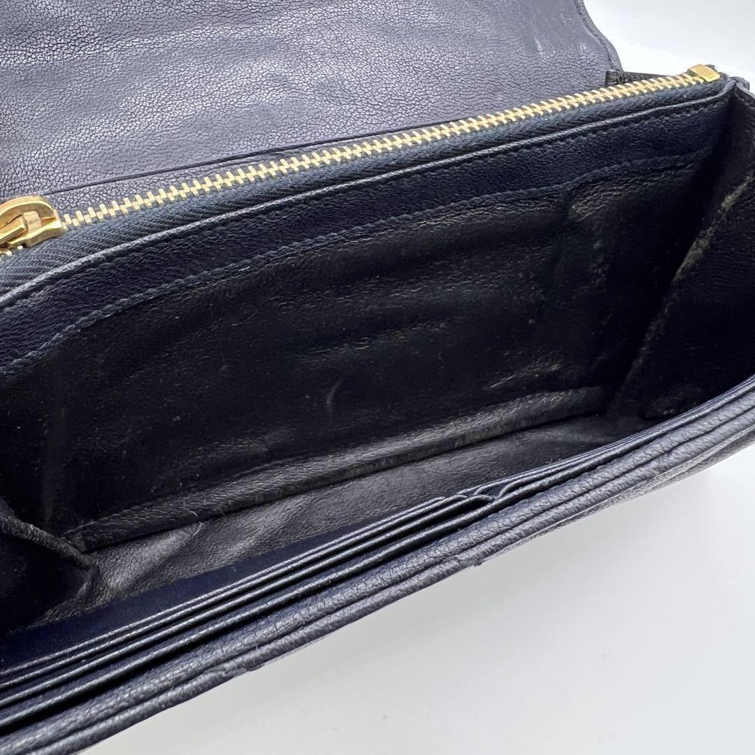 Saint Laurent Flap Wallet Long Purse YSL Cassandra Leather Navy Authentic