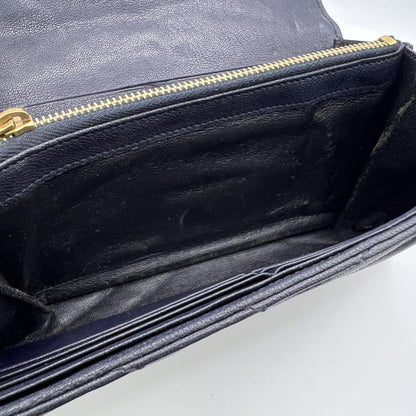 Saint Laurent Flap Wallet Long Purse YSL Cassandra Leather Navy Authentic