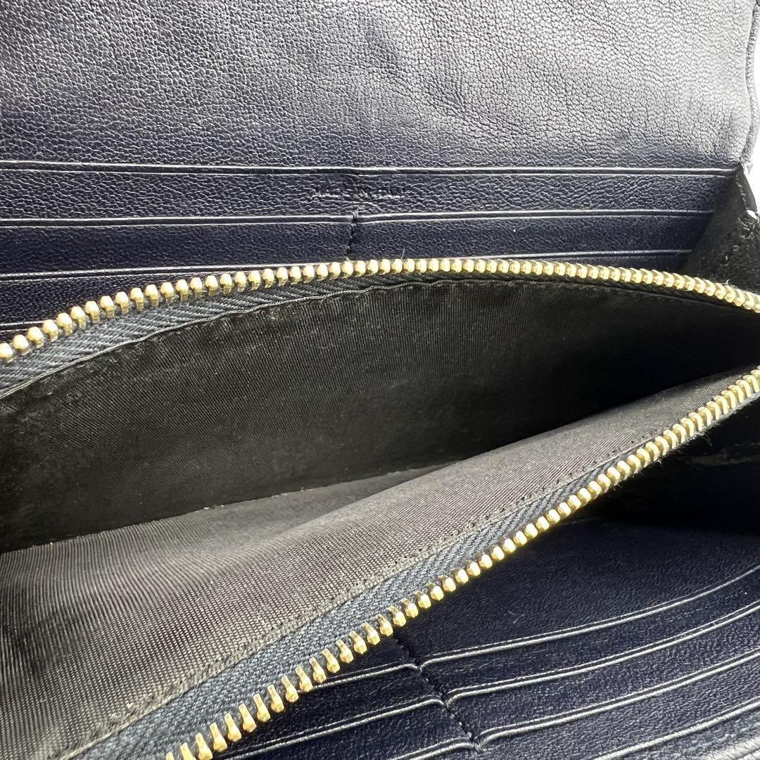 Saint Laurent Flap Wallet Long Purse YSL Cassandra Leather Navy Authentic
