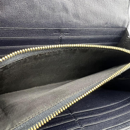Saint Laurent Flap Wallet Long Purse YSL Cassandra Leather Navy Authentic