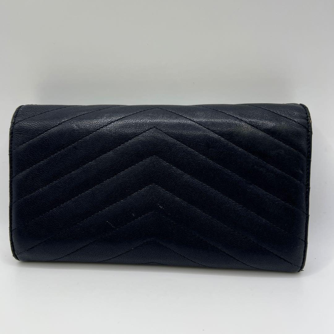 Saint Laurent Flap Wallet Long Purse YSL Cassandra Leather Navy Authentic