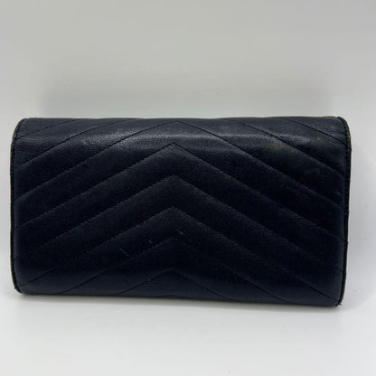 Saint Laurent Flap Wallet Long Purse YSL Cassandra Leather Navy Authentic