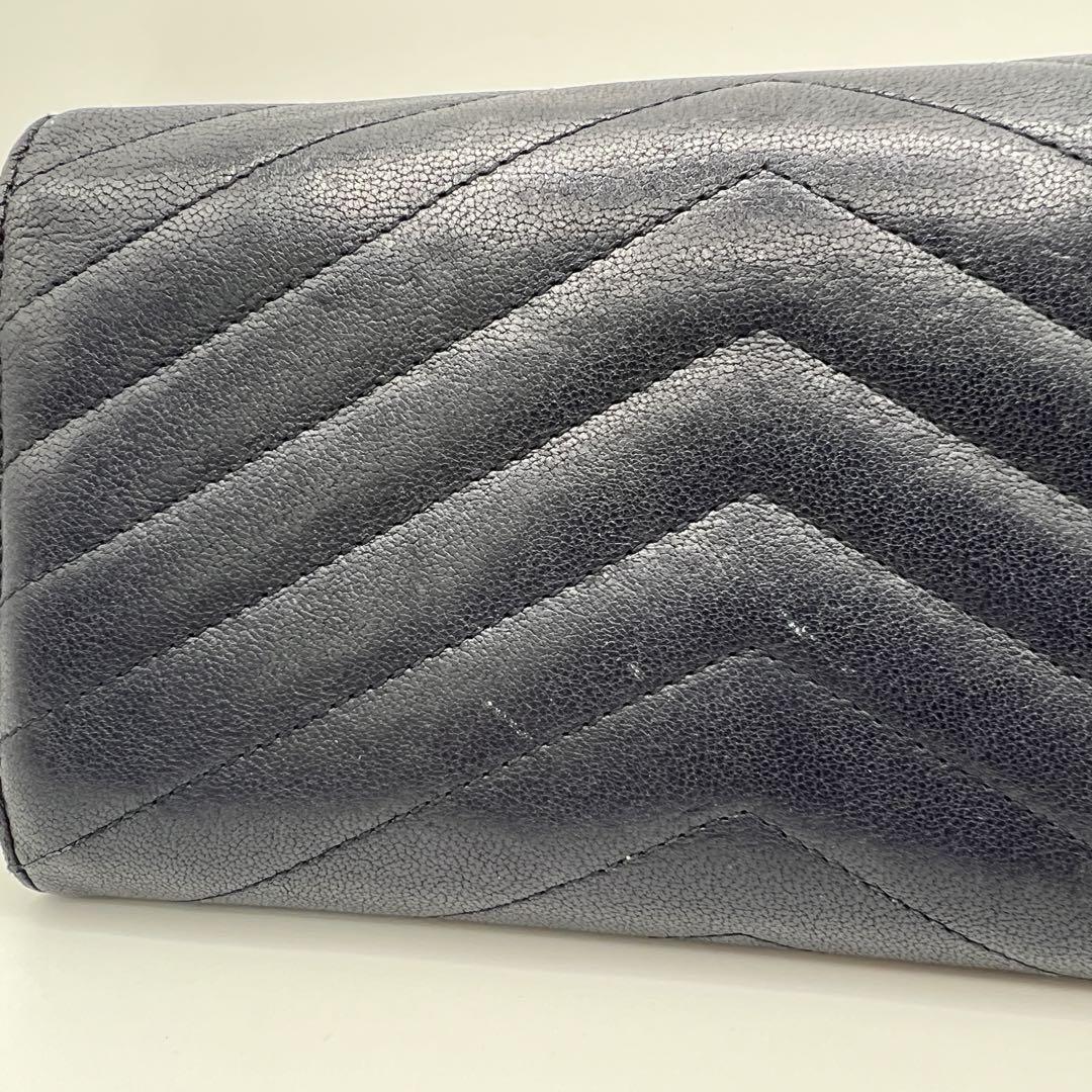 Saint Laurent Flap Wallet Long Purse YSL Cassandra Leather Navy Authentic