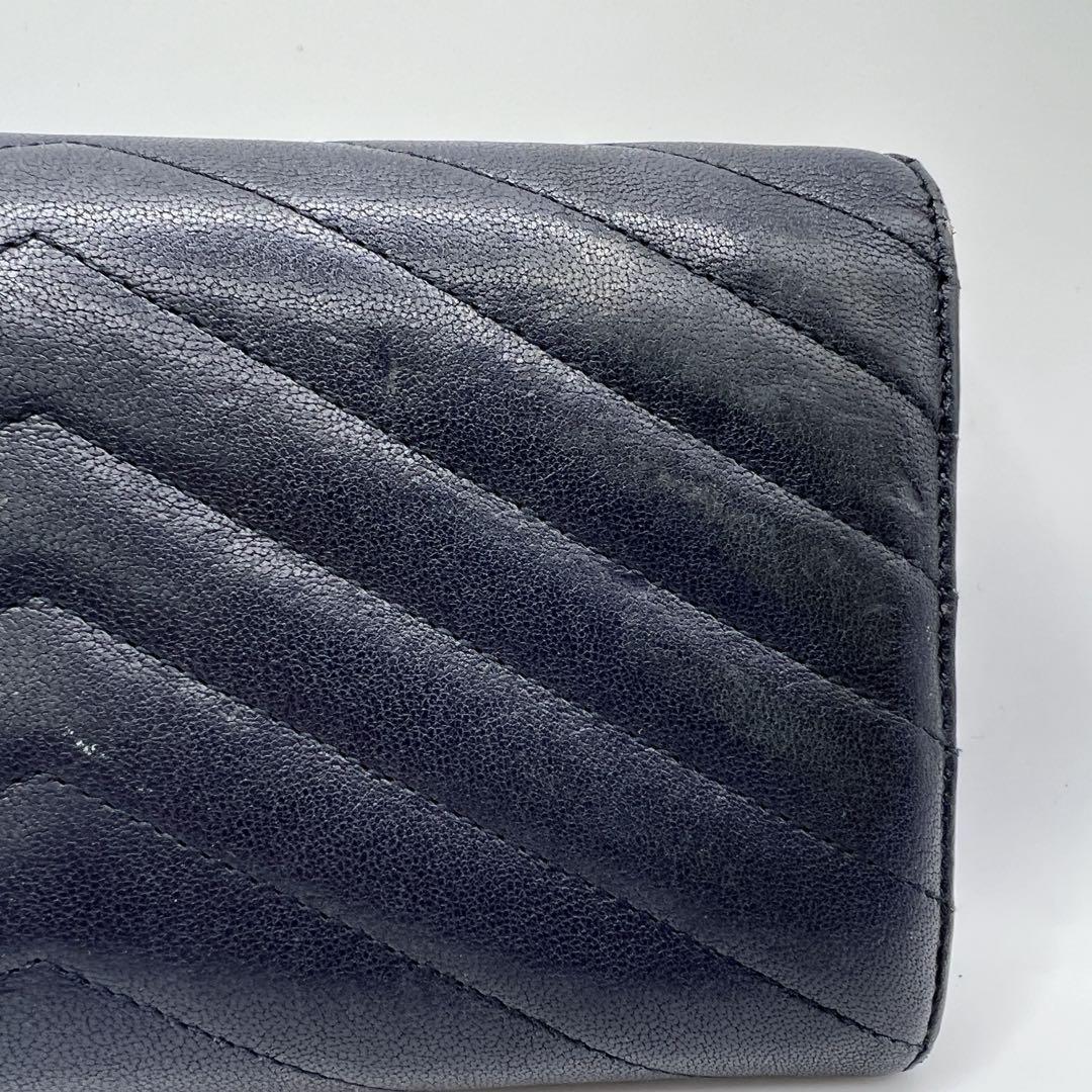 Saint Laurent Flap Wallet Long Purse YSL Cassandra Leather Navy Authentic