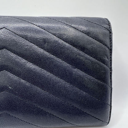 Saint Laurent Flap Wallet Long Purse YSL Cassandra Leather Navy Authentic