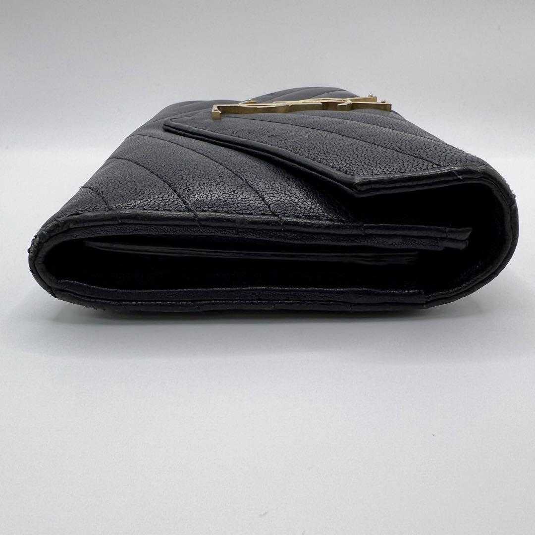 Saint Laurent Flap Wallet Long Purse YSL Cassandra Leather Navy Authentic