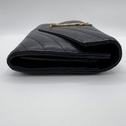 Saint Laurent Flap Wallet Long Purse YSL Cassandra Leather Navy Authentic