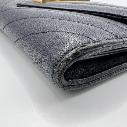 Saint Laurent Flap Wallet Long Purse YSL Cassandra Leather Navy Authentic