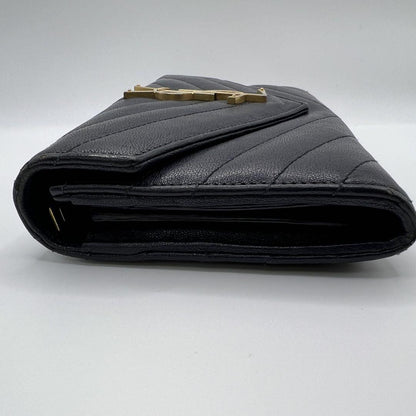 Saint Laurent Flap Wallet Long Purse YSL Cassandra Leather Navy Authentic