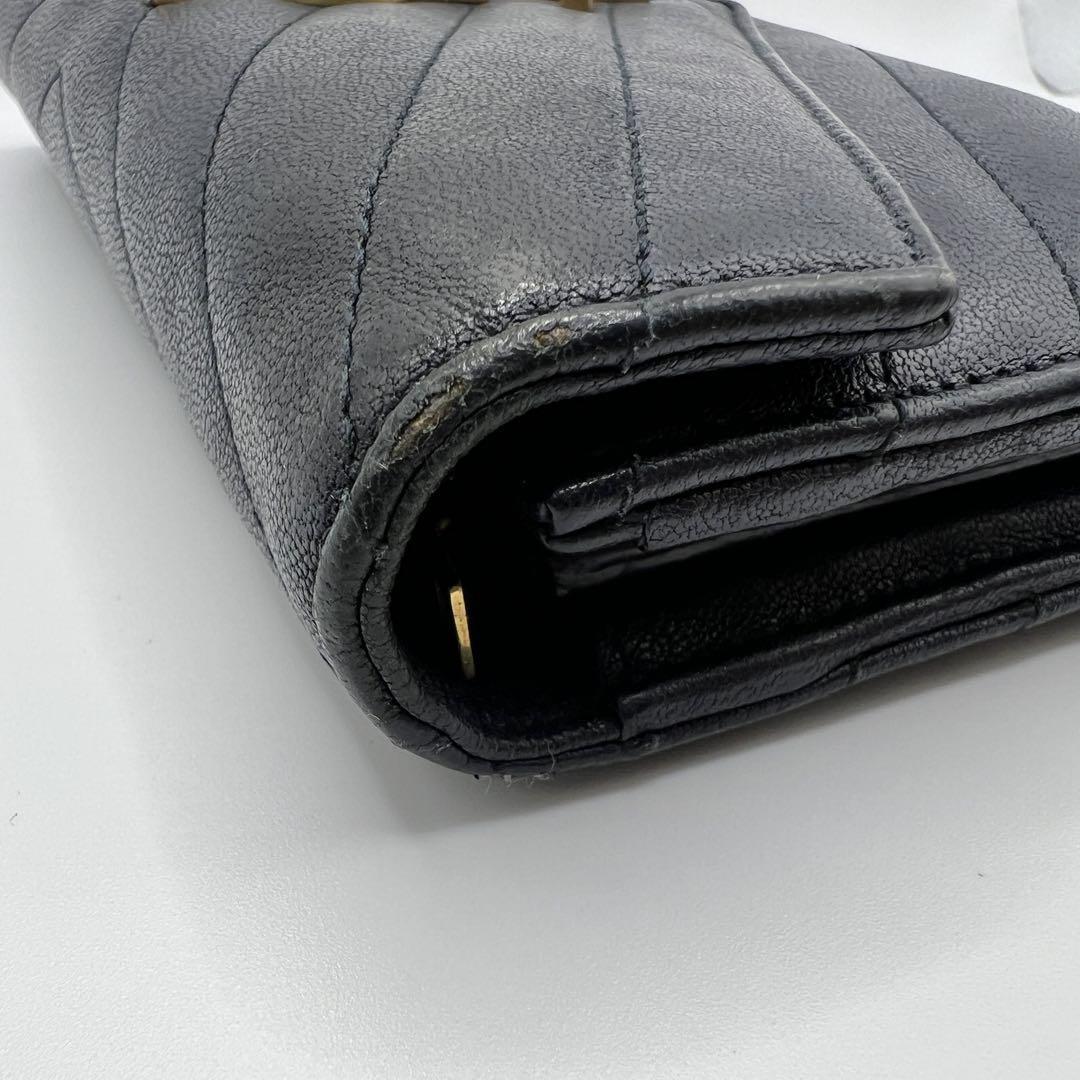 Saint Laurent Flap Wallet Long Purse YSL Cassandra Leather Navy Authentic