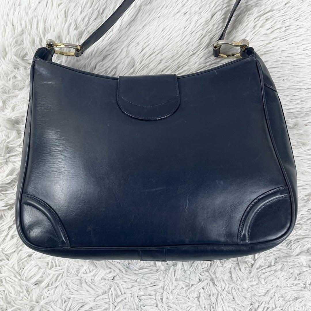 CELINE Shoulder Bag Purse Horse carriage Leather Navy Authentic