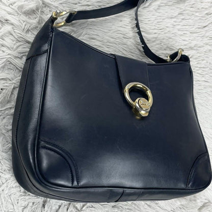 CELINE Shoulder Bag Purse Horse carriage Leather Navy Authentic