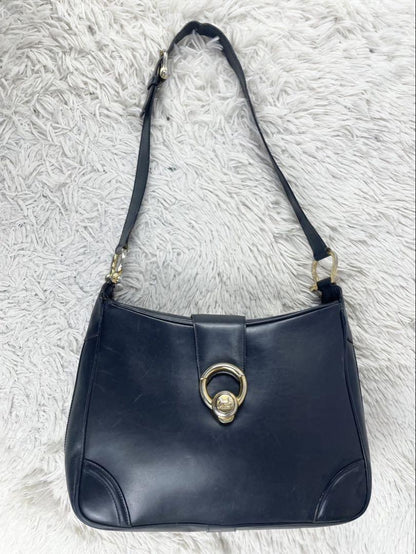 CELINE Shoulder Bag Purse Horse carriage Leather Navy Authentic