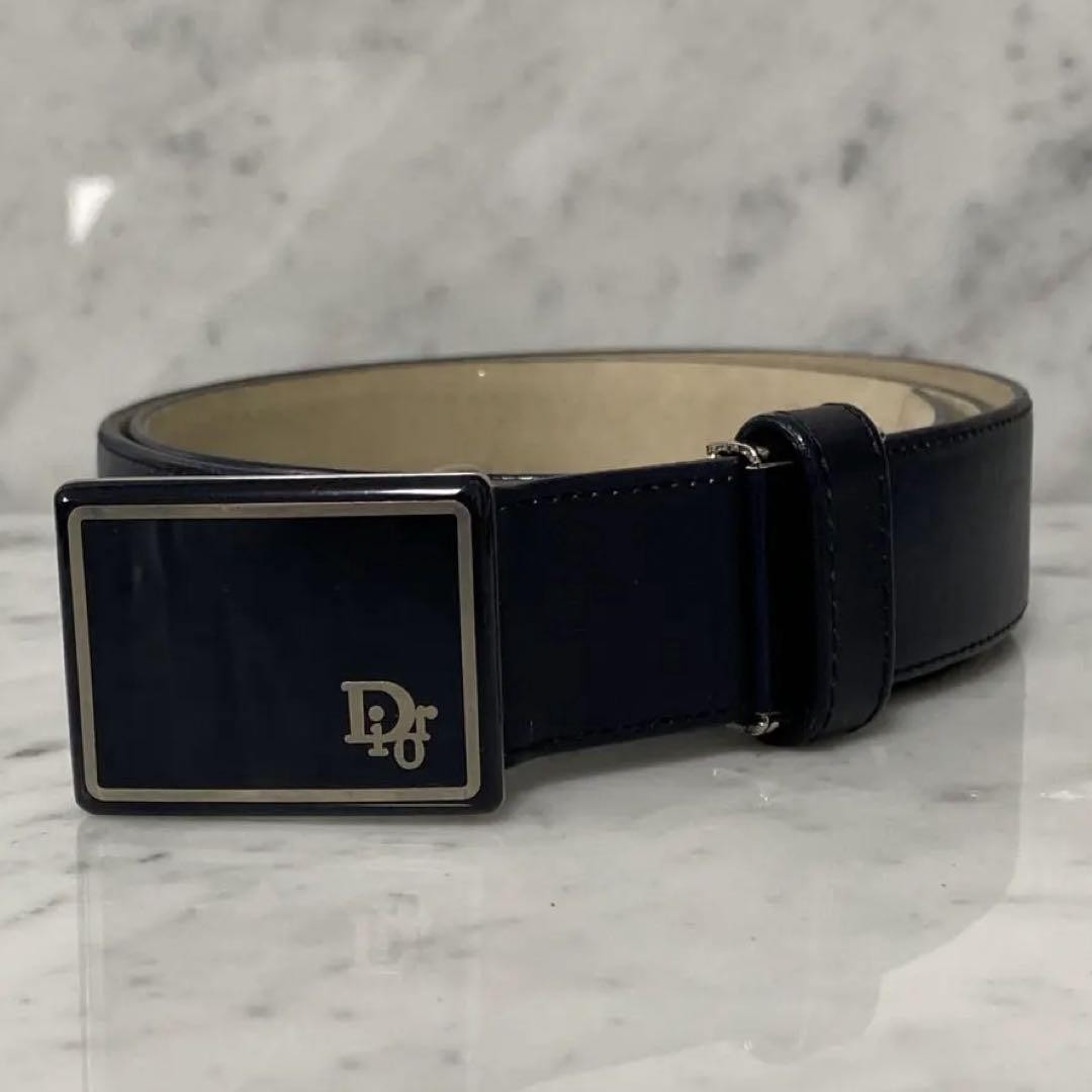Christian Dior Men's Belt Logo Leather Navy Authentic
