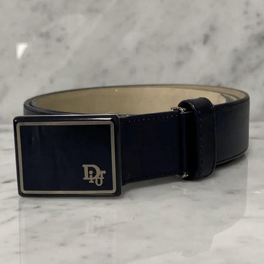 Christian Dior Men's Belt Logo Leather Navy Authentic