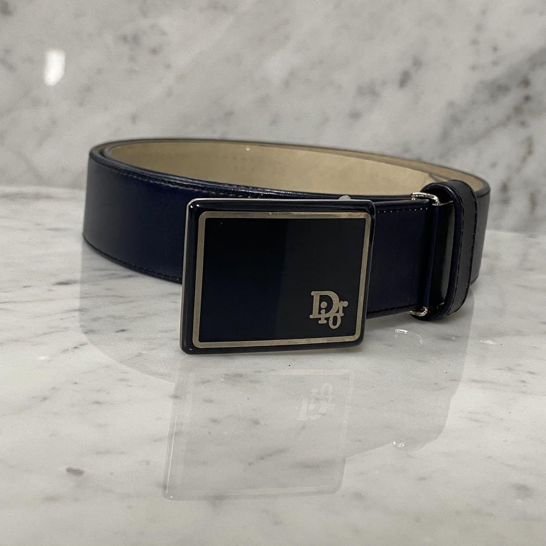 Christian Dior Men's Belt Logo Leather Navy Authentic