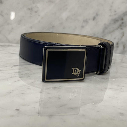 Christian Dior Men's Belt Logo Leather Navy Authentic