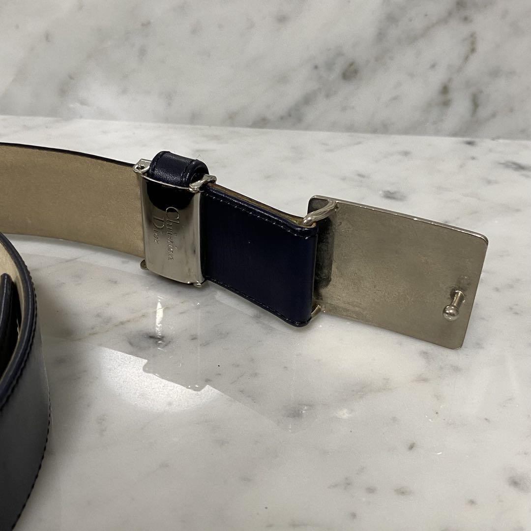 Christian Dior Men's Belt Logo Leather Navy Authentic