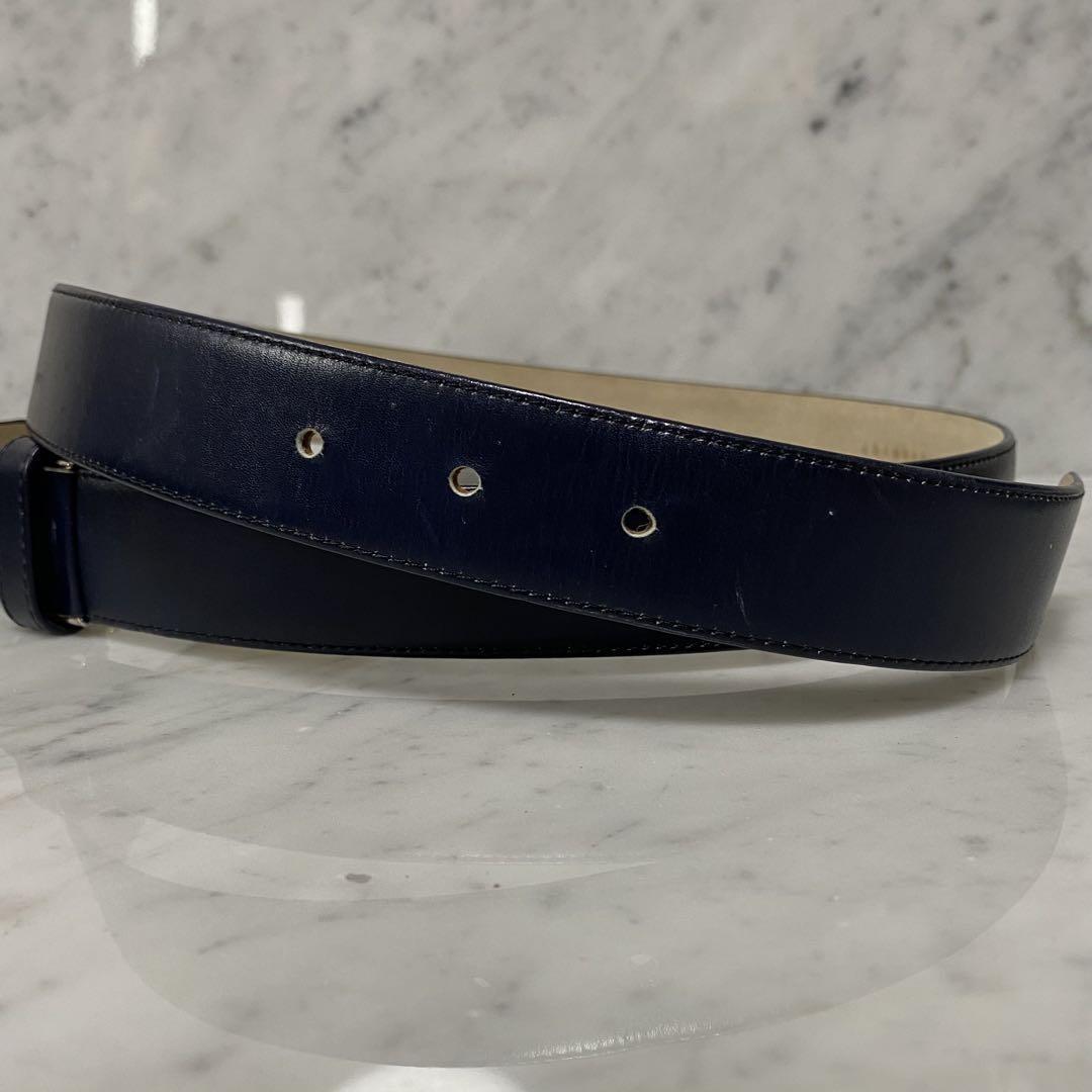 Christian Dior Men's Belt Logo Leather Navy Authentic