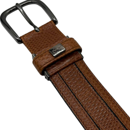 Saint Laurent Men's Belt YSL Cassandra Leather Brown Metallic Gray Authentic