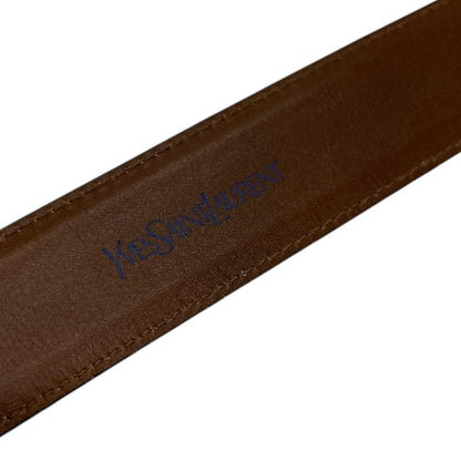 Saint Laurent Men's Belt YSL Cassandra Leather Brown Metallic Gray Authentic