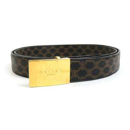 CELINE Men's Belt Macadam PVC Metal Black Brown Gold Authentic