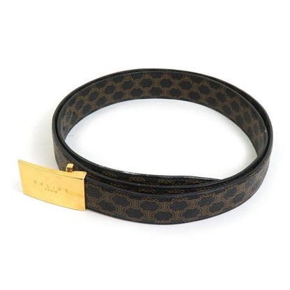 CELINE Men's Belt Macadam PVC Metal Black Brown Gold Authentic