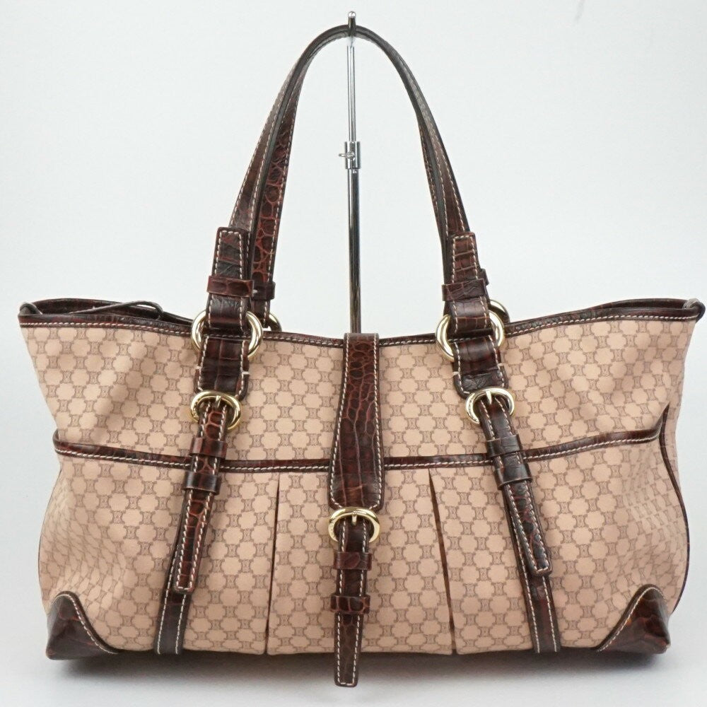 CELINE handbag Purse Macadam Canvas Leather Brown Women's Authentic Used