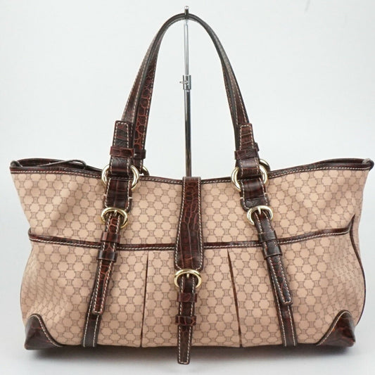 CELINE handbag Purse Macadam Canvas Leather Brown Women's Authentic Used