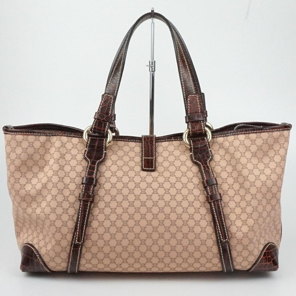 CELINE handbag Purse Macadam Canvas Leather Brown Women's Authentic Used