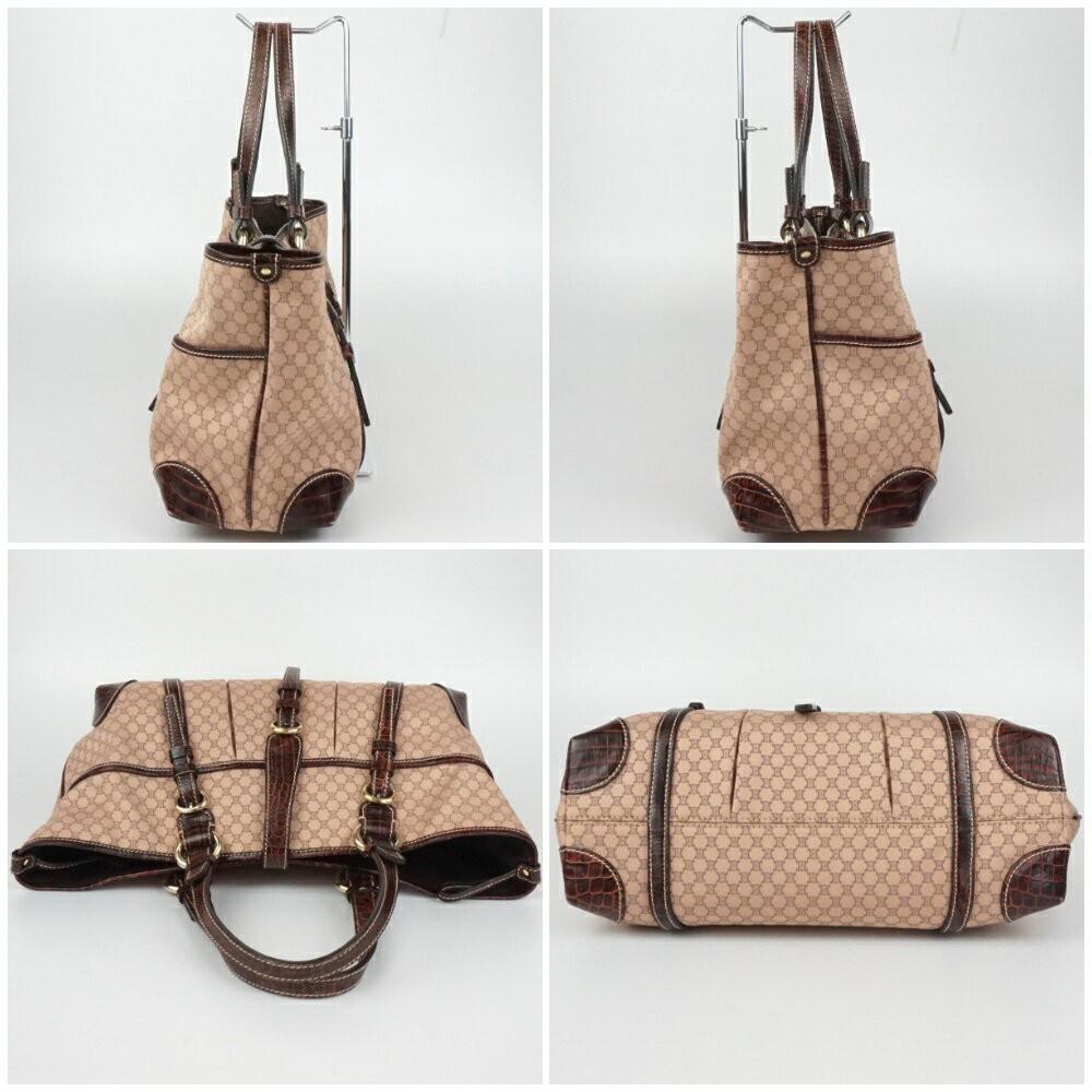 CELINE handbag Purse Macadam Canvas Leather Brown Women's Authentic Used