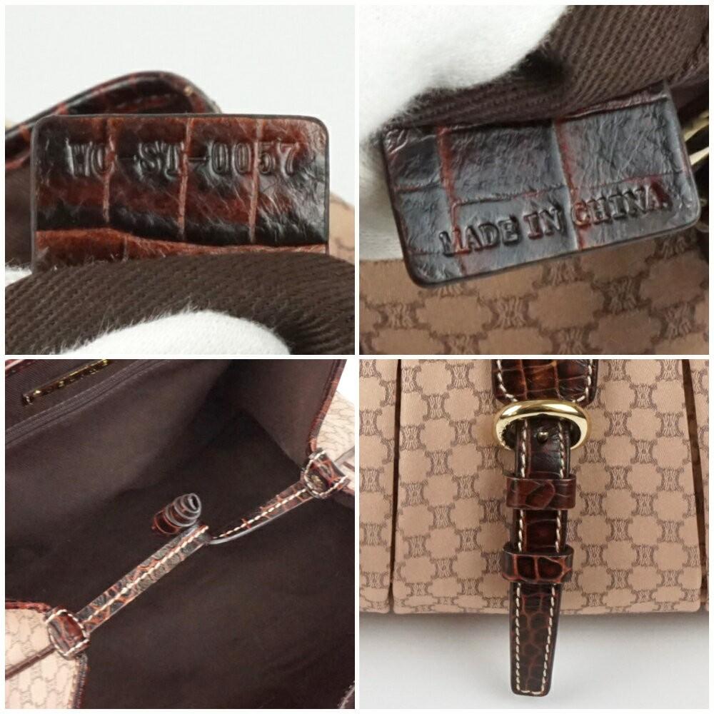 CELINE handbag Purse Macadam Canvas Leather Brown Women's Authentic Used