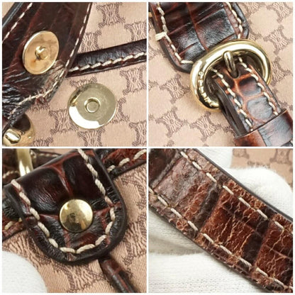 CELINE handbag Purse Macadam Canvas Leather Brown Women's Authentic Used