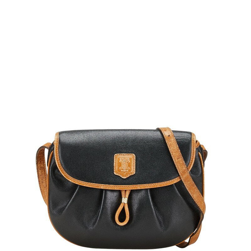 CELINE shoulder bag Purse Leather Black Brown Women's Authentic Used