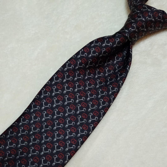 GUCCI Necktie Tie GG pattern Black Geometric Made in Italy 100% Silk Authentic
