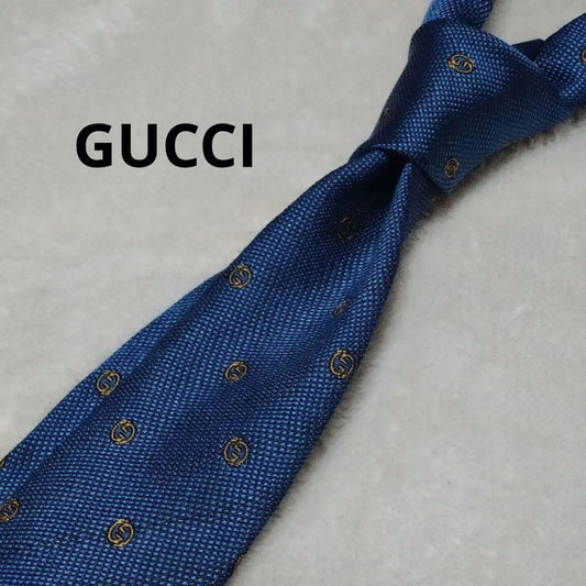 GUCCI Necktie Tie All over GG pattern Blue Geometric Made in Italy 100% Silk