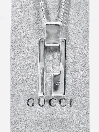 GUCCI Necklace Pendant Smart G logo Silver 925 Unisex Accessory Authentic