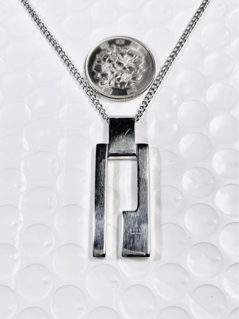 GUCCI Necklace Pendant Smart G logo Silver 925 Unisex Accessory Authentic