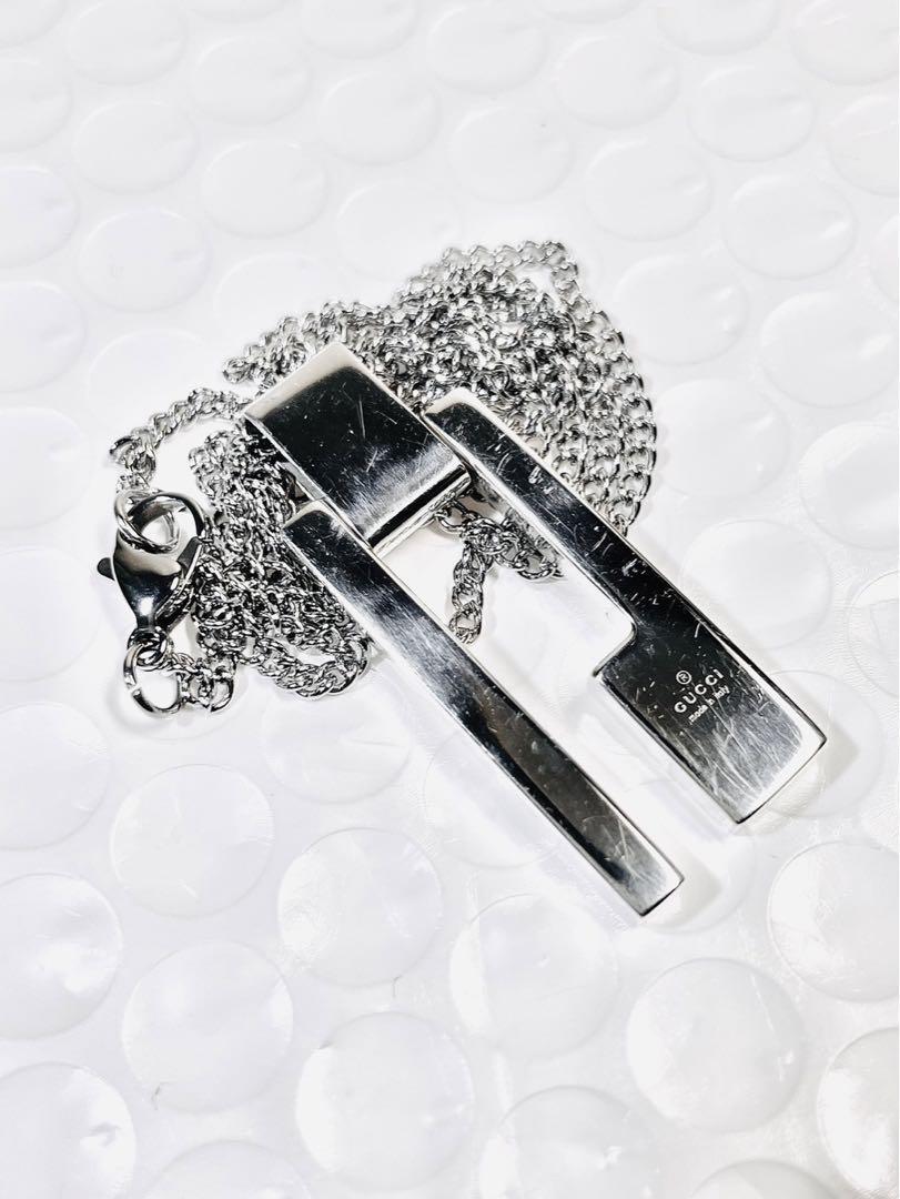 GUCCI Necklace Pendant Smart G logo Silver 925 Unisex Accessory Authentic
