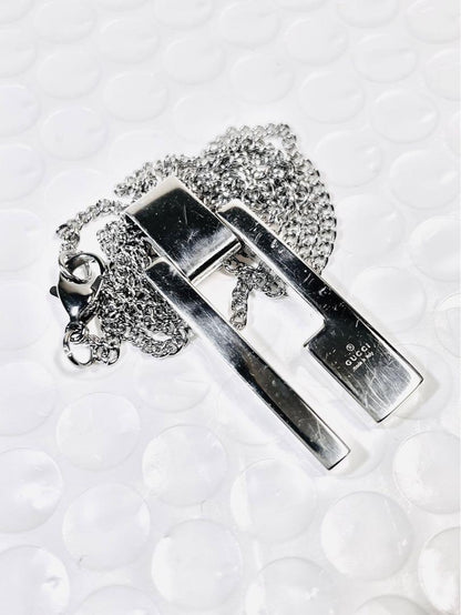 GUCCI Necklace Pendant Smart G logo Silver 925 Unisex Accessory Authentic