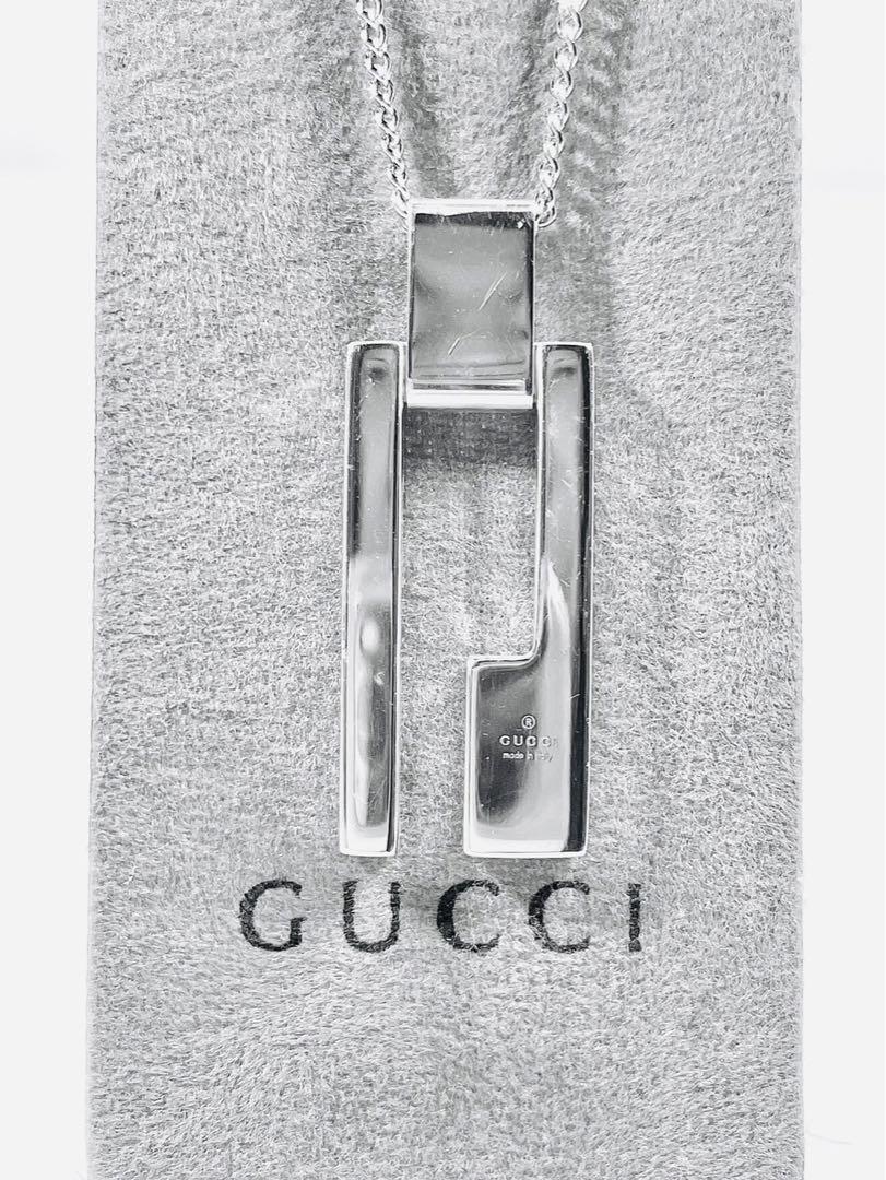 GUCCI Necklace Pendant Smart G logo Silver 925 Unisex Accessory Authentic