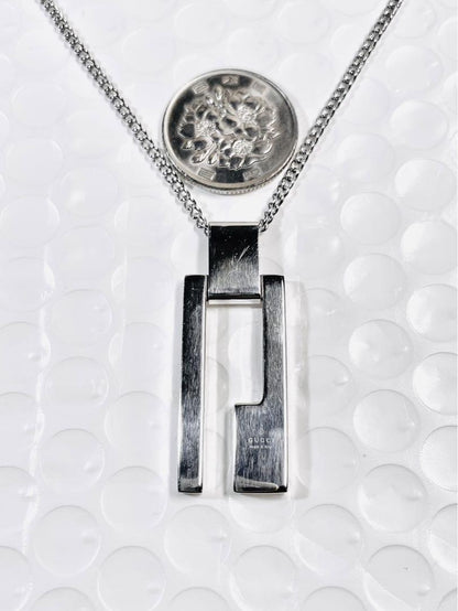 GUCCI Necklace Pendant Smart G logo Silver 925 Unisex Accessory Authentic