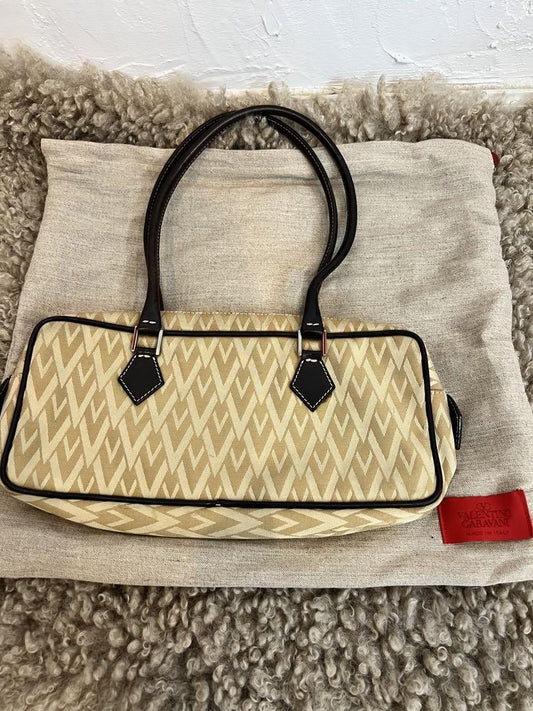 Valentino Small Shoulder Bag Purse Beige Authentic