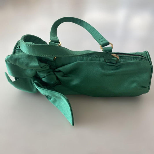 Valentino Garavani Hand Bag Tote Purse Boston Bag Satin Green Authentic