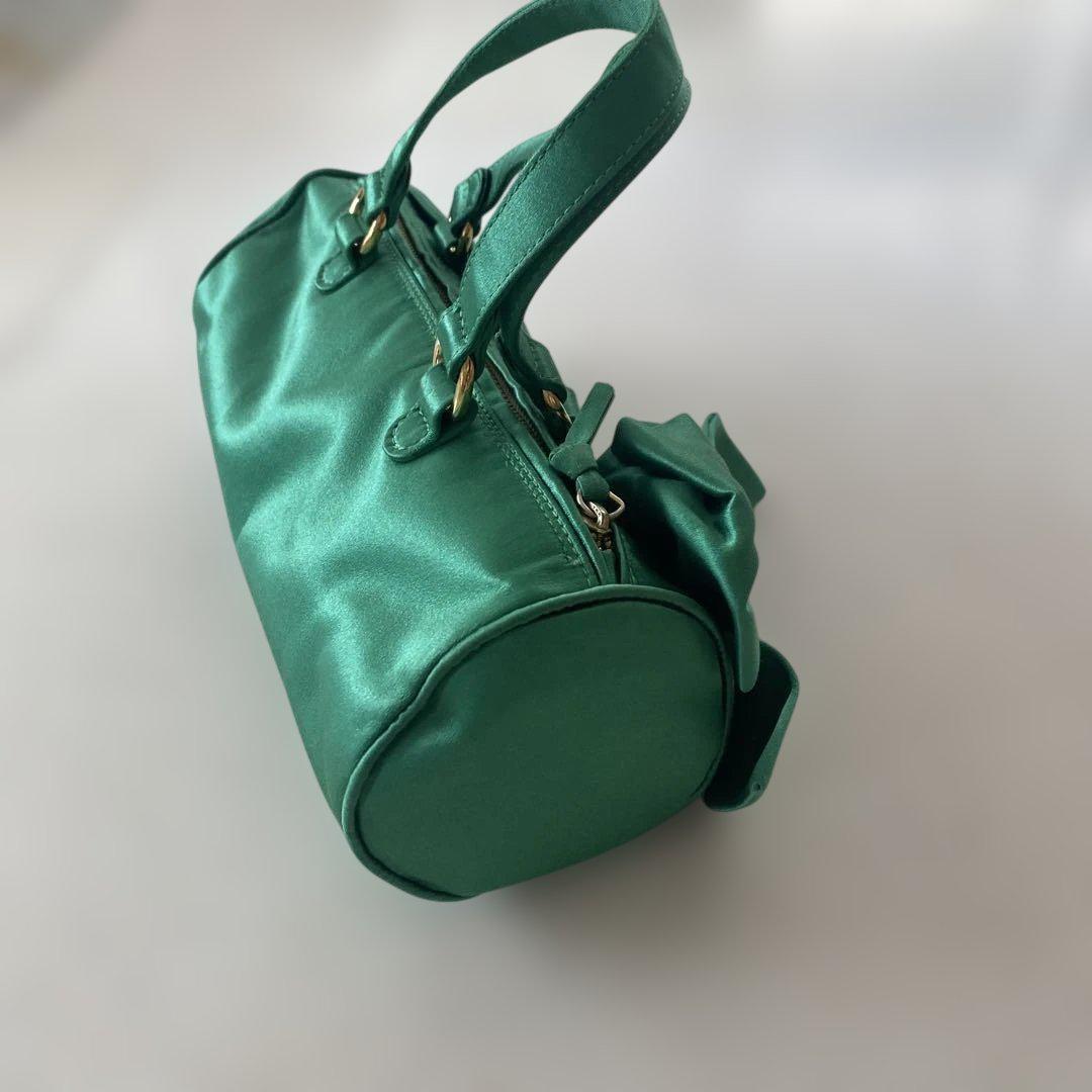 Valentino Garavani Hand Bag Tote Purse Boston Bag Satin Green Authentic