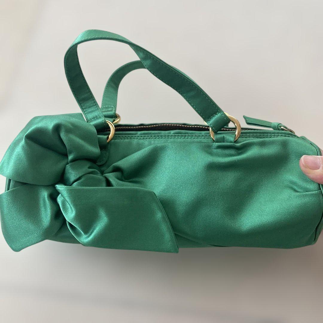 Valentino Garavani Hand Bag Tote Purse Boston Bag Satin Green Authentic