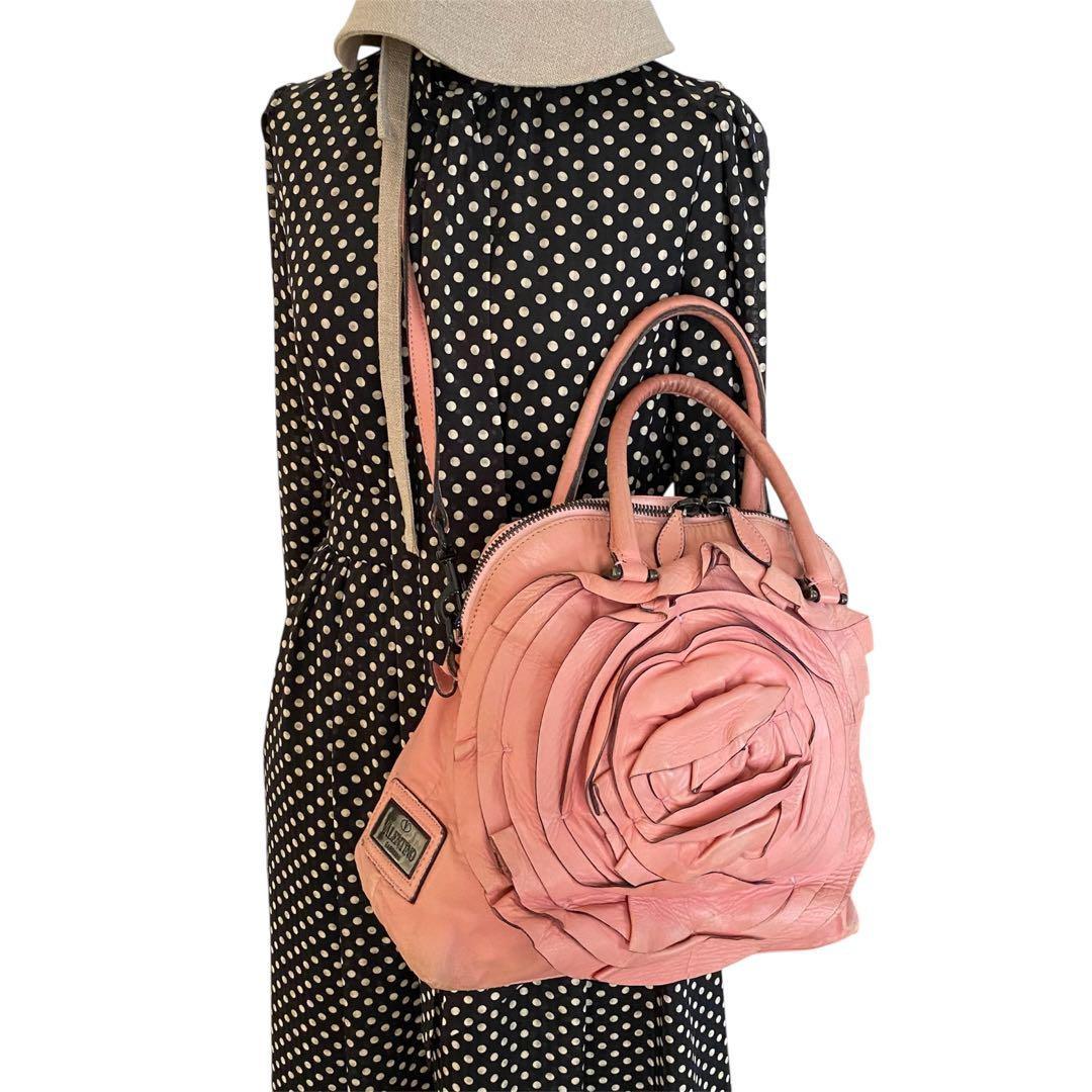 Valentino Garavani Hand Shoulder Bag Tote Purse 2way Leather Pink Authentic